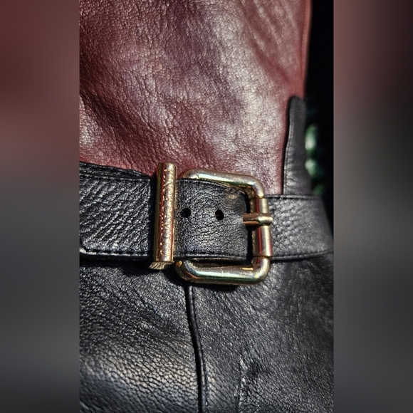 Black and Burgundy Leather Knee-High Boots - Picture 8 of 10
